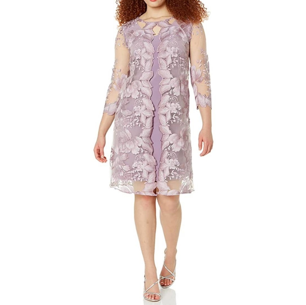 ALEX EVENINGS Embroidered Lace Mock Jacket Cocktail Dress, size 8